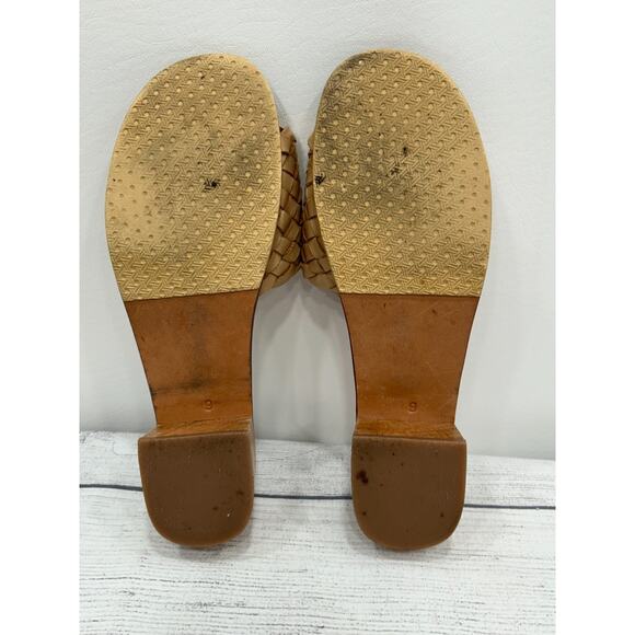 Liberté Santorini Womens Brown Woven Leather Mules Wooden Heel Sandals Size 9 - Picture 8 of 10